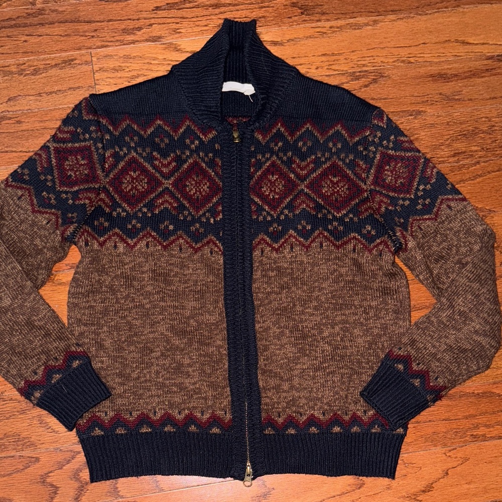 Brown and Navy Patterned Sweater